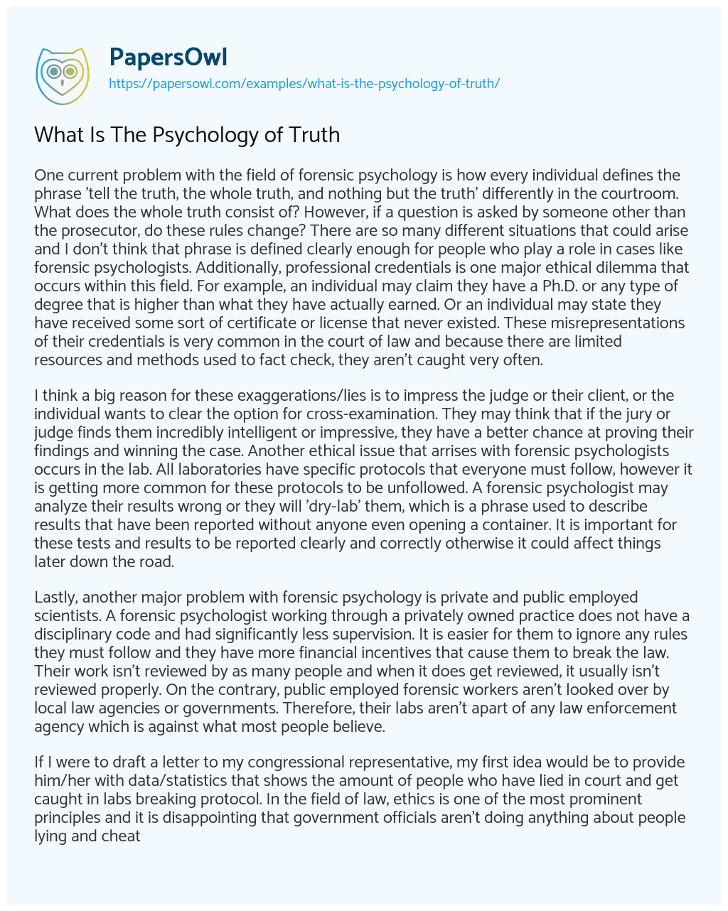 Essay on What is the Psychology of Truth