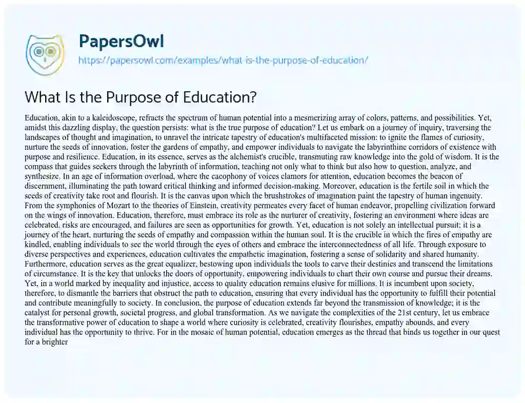 Essay on What is the Purpose of Education?