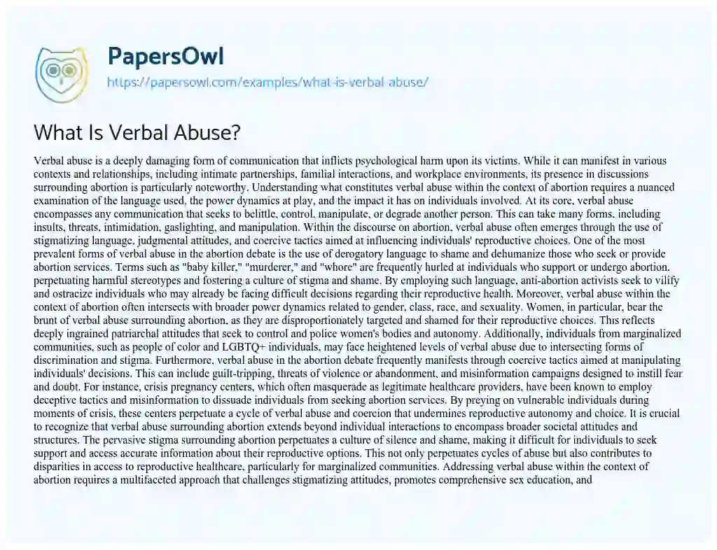 Essay on What is Verbal Abuse?