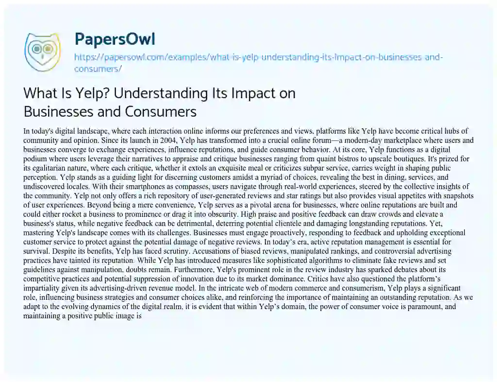 Essay on What is Yelp? Understanding its Impact on Businesses and Consumers