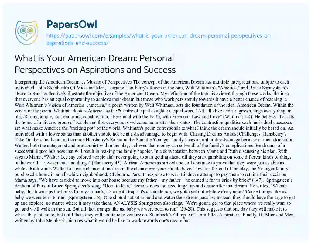 Essay on What is your American Dream: Personal Perspectives on Aspirations and Success