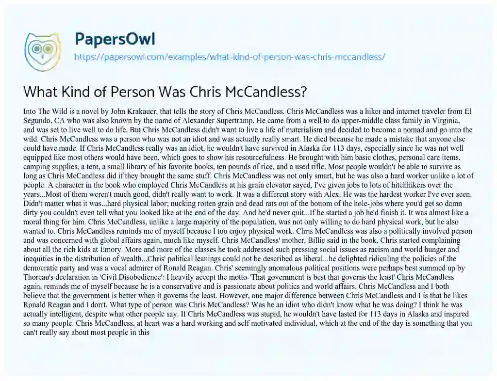 Essay on What Kind of Person was Chris McCandless?