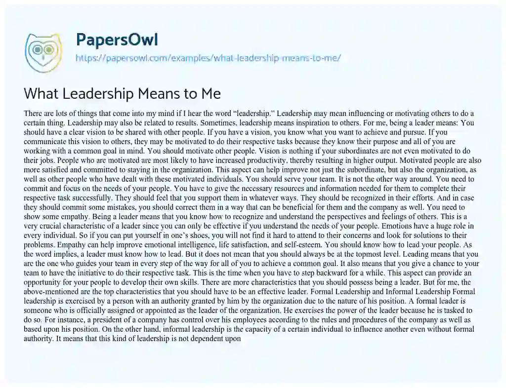 Essay on What Leadership Means to me