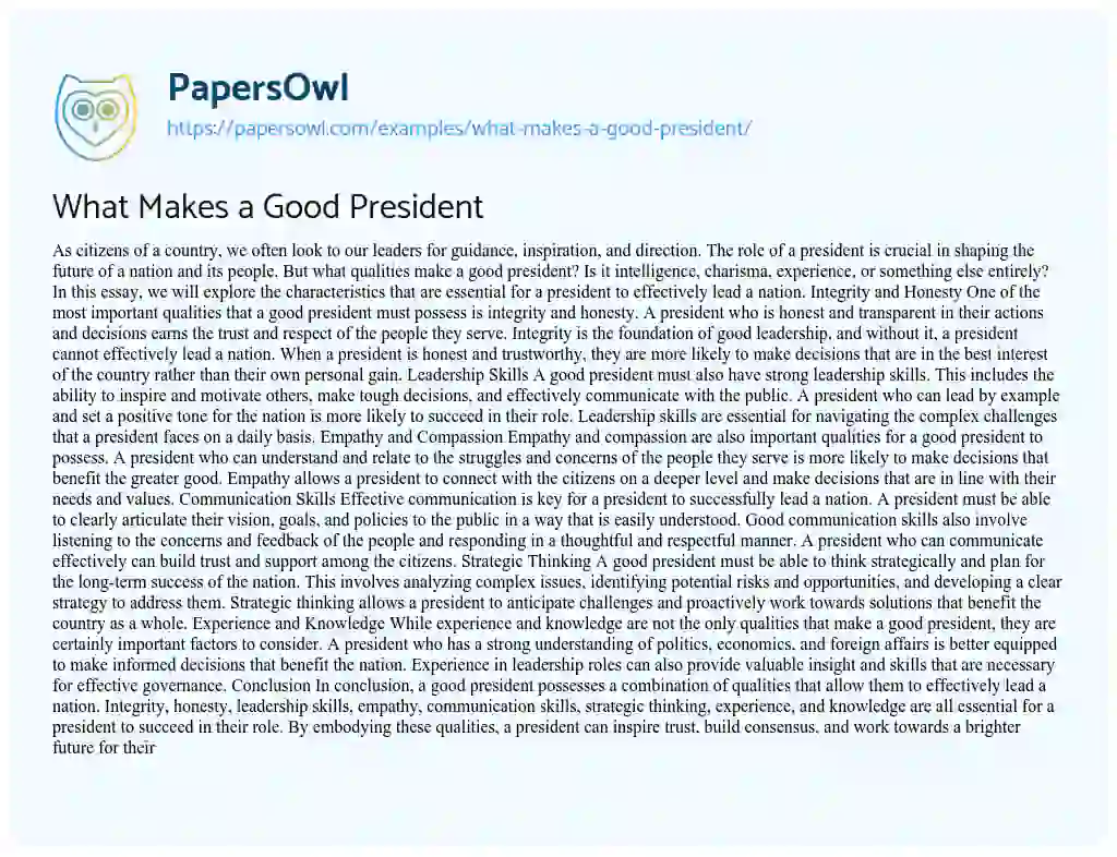 Essay on What Makes a Good President