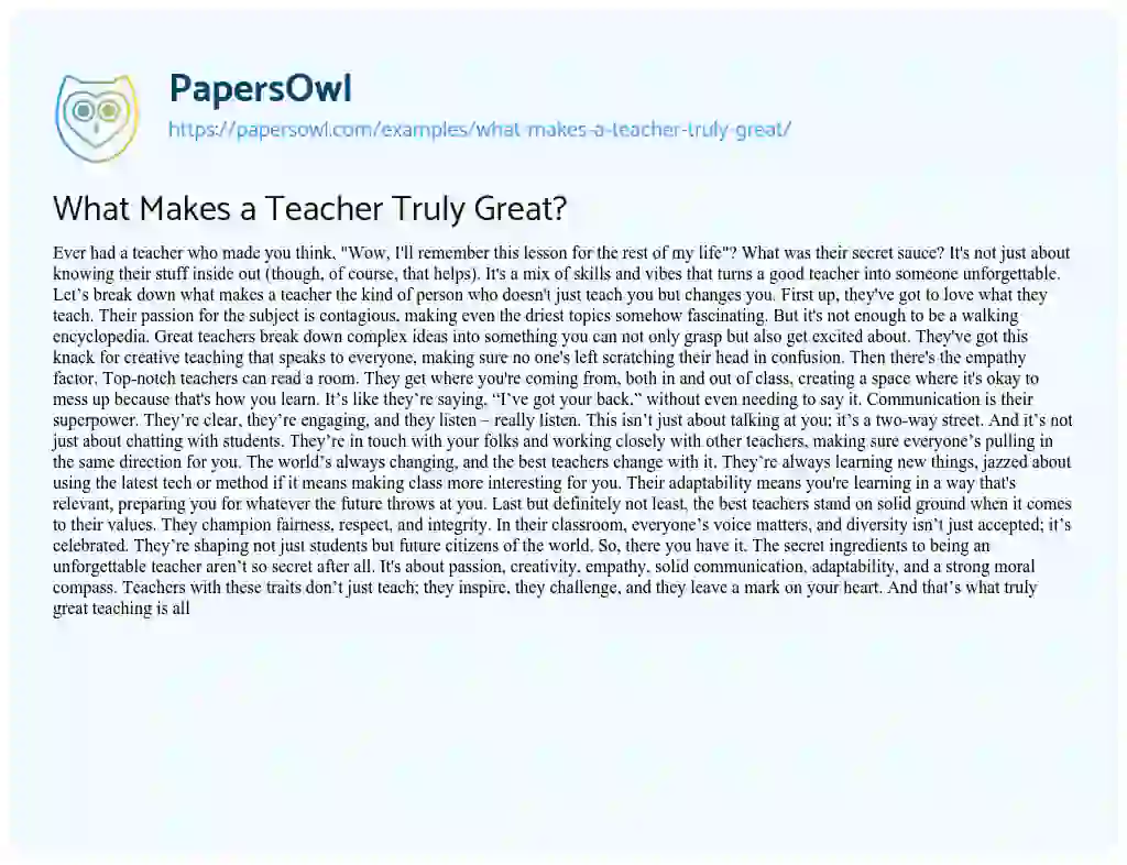 Essay on What Makes a Teacher Truly Great?