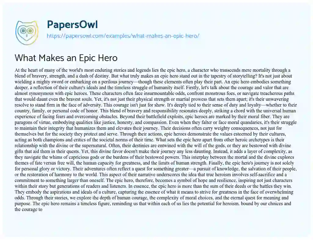 Essay on What Makes an Epic Hero