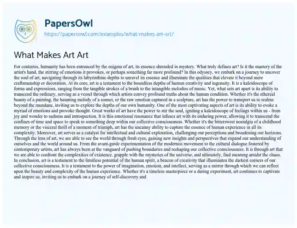 Essay on What Makes Art Art