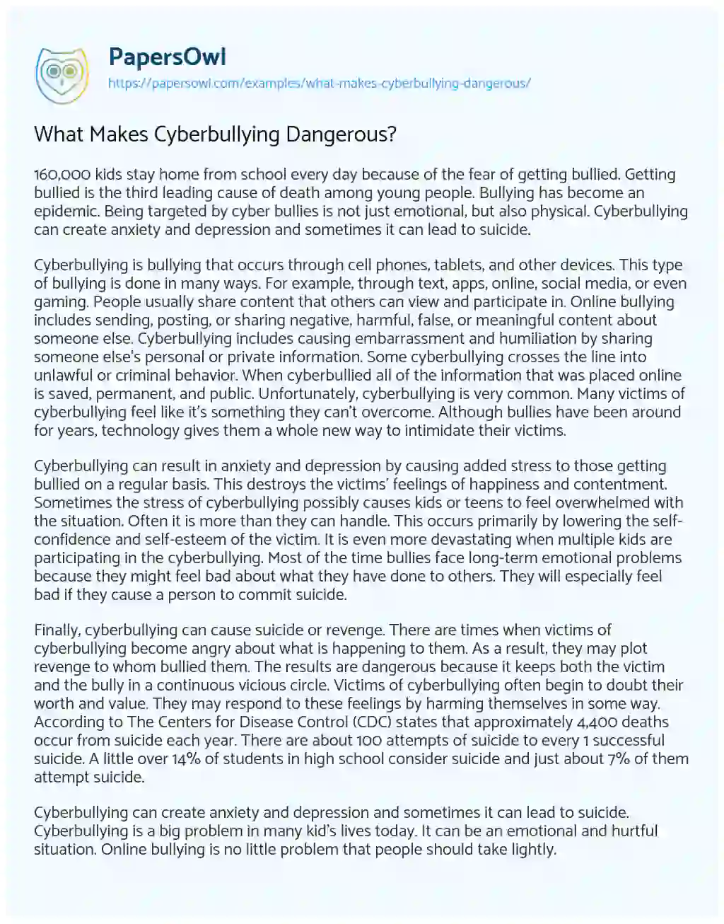 Essay on What Makes Cyberbullying Dangerous?