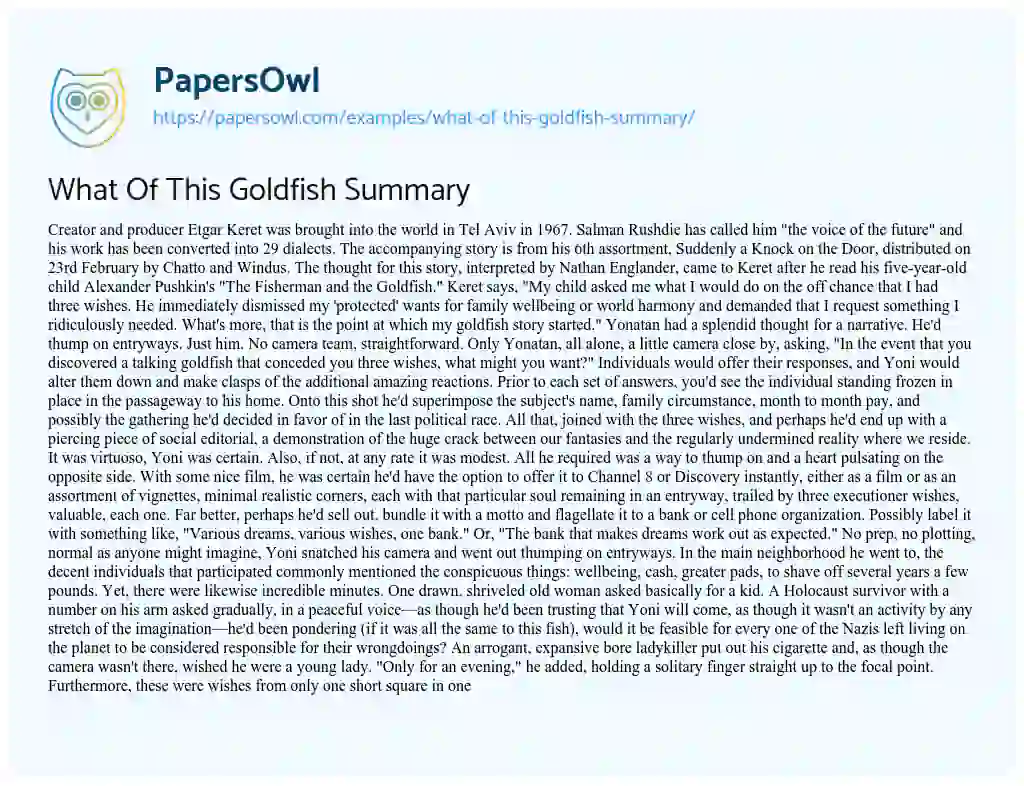 Essay on What of this Goldfish Summary