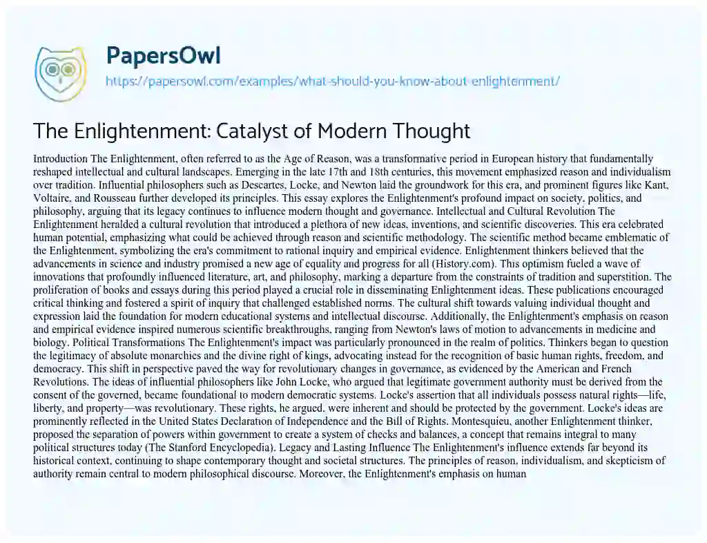 Essay on What should you Know about Enlightenment