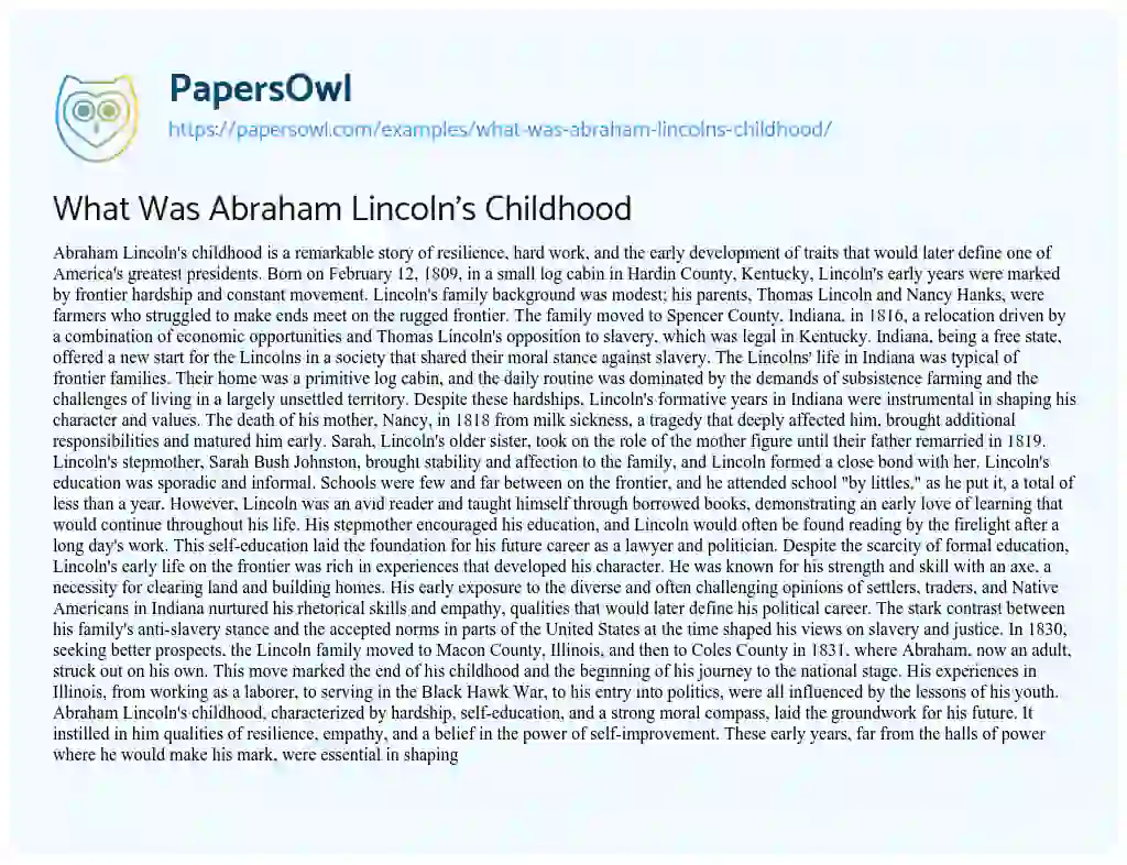 Essay on What was Abraham Lincoln’s Childhood