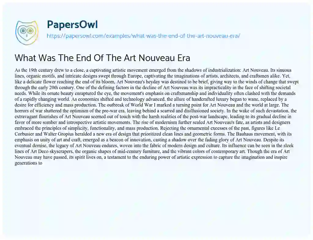 Essay on What was the End of the Art Nouveau Era