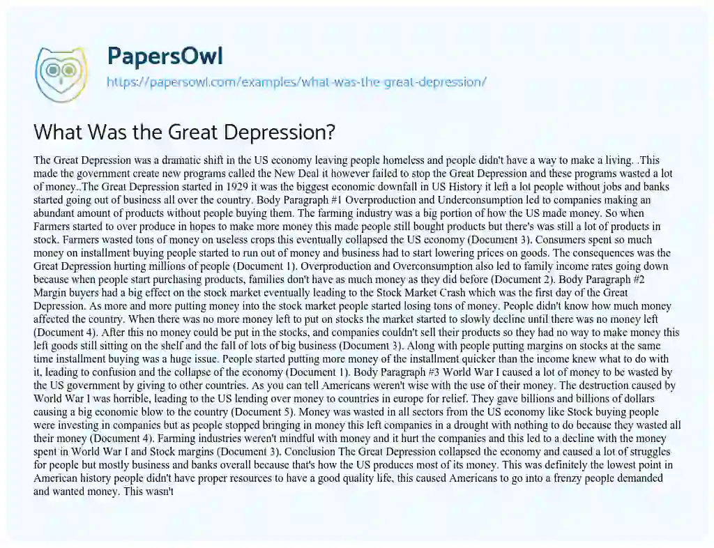 Essay on What was the Great Depression?