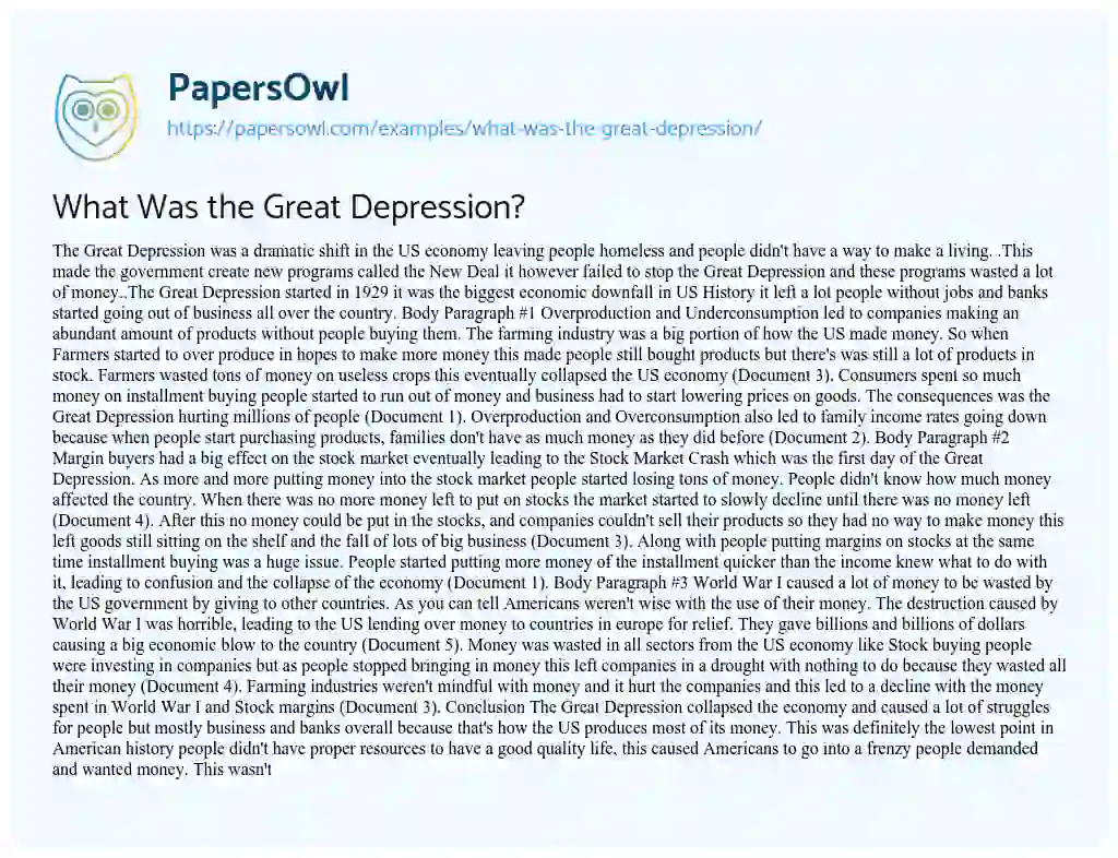 great depression essay free