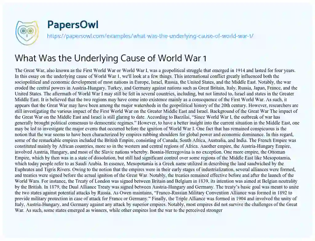 Essay on What was the Underlying Cause of World War 1