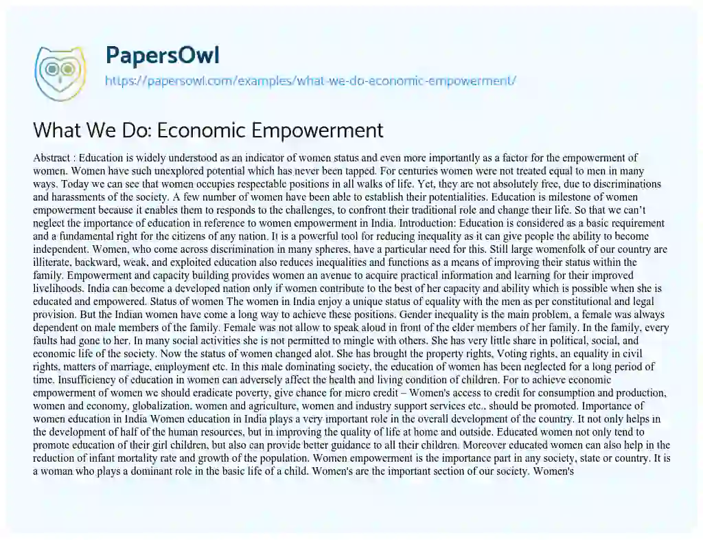 Essay on What we Do: Economic Empowerment