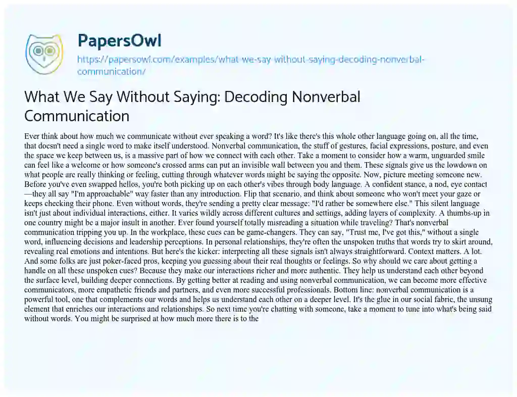 Essay on What we Say Without Saying: Decoding Nonverbal Communication