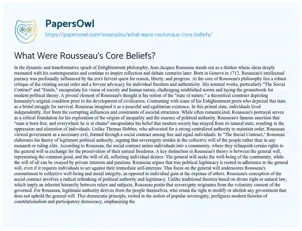 Essay on What were Rousseau’s Core Beliefs?