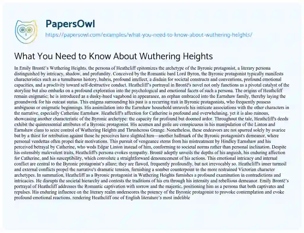 Essay on What you Need to Know about Wuthering Heights