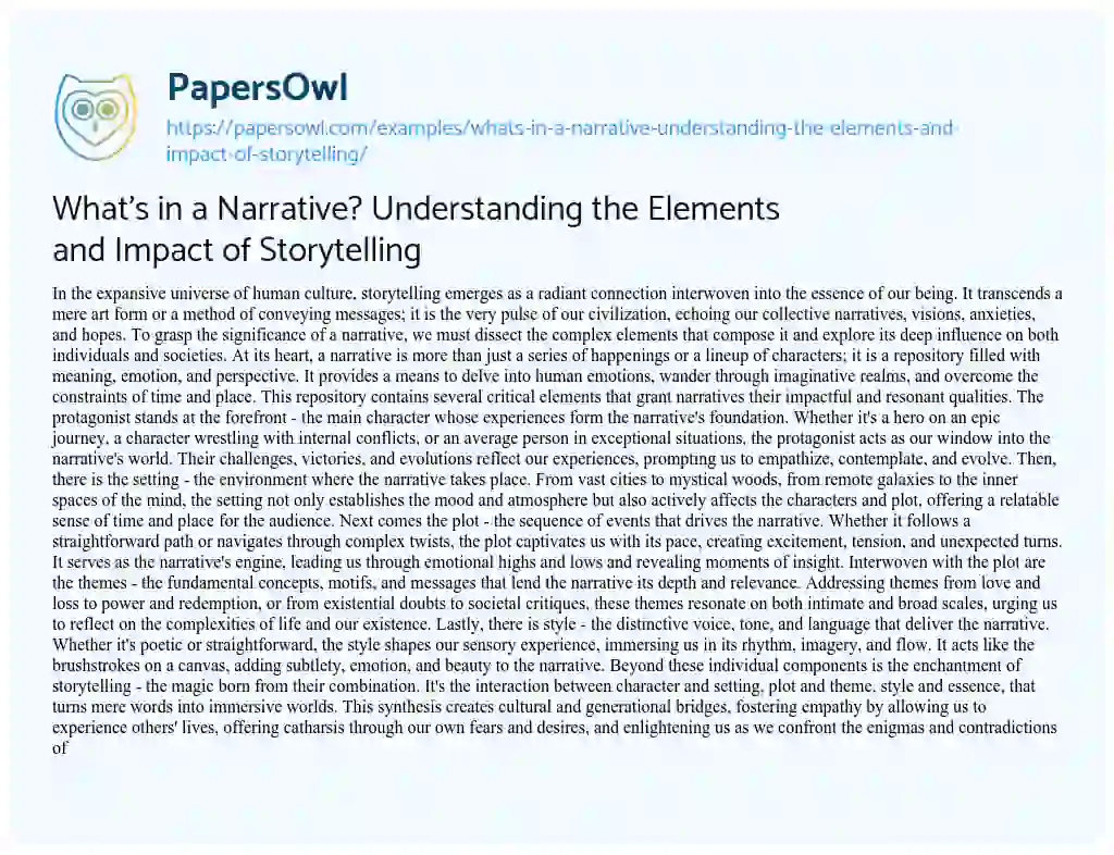 Essay on What’s in a Narrative? Understanding the Elements and Impact of Storytelling