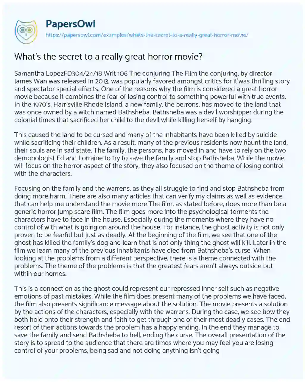 Essay on What’s the Secret to a Really Great Horror Movie?