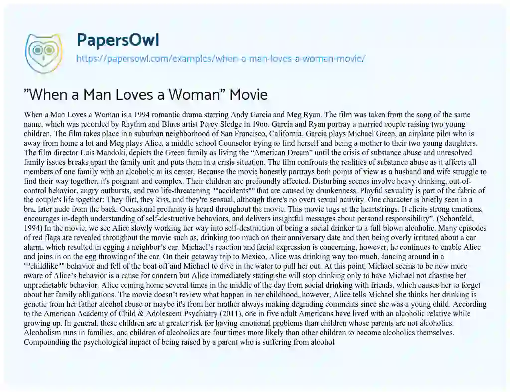 Essay on “When a Man Loves a Woman” Movie