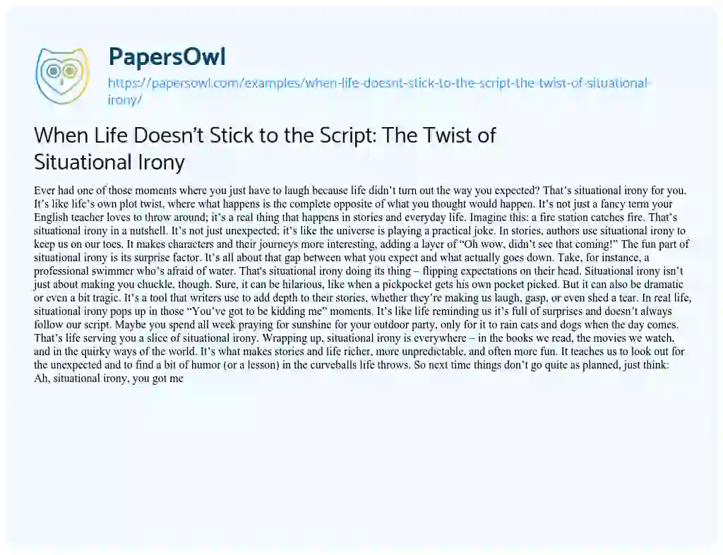 Essay on When Life Doesn’t Stick to the Script: the Twist of Situational Irony