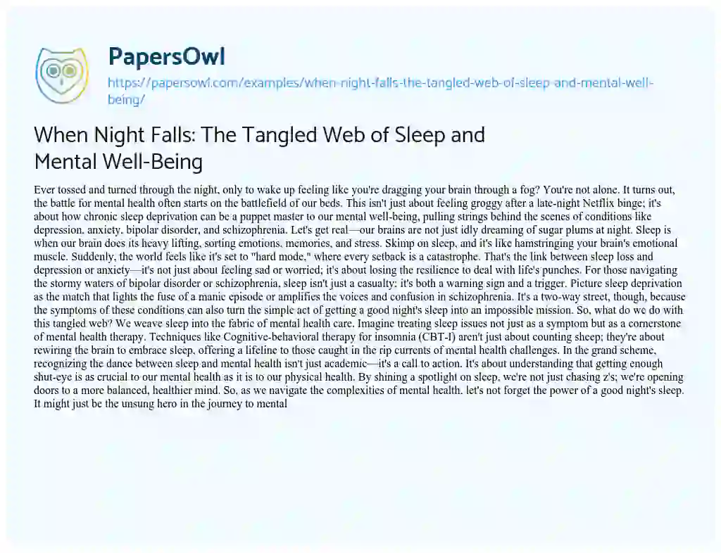 Essay on When Night Falls: the Tangled Web of Sleep and Mental Well-Being