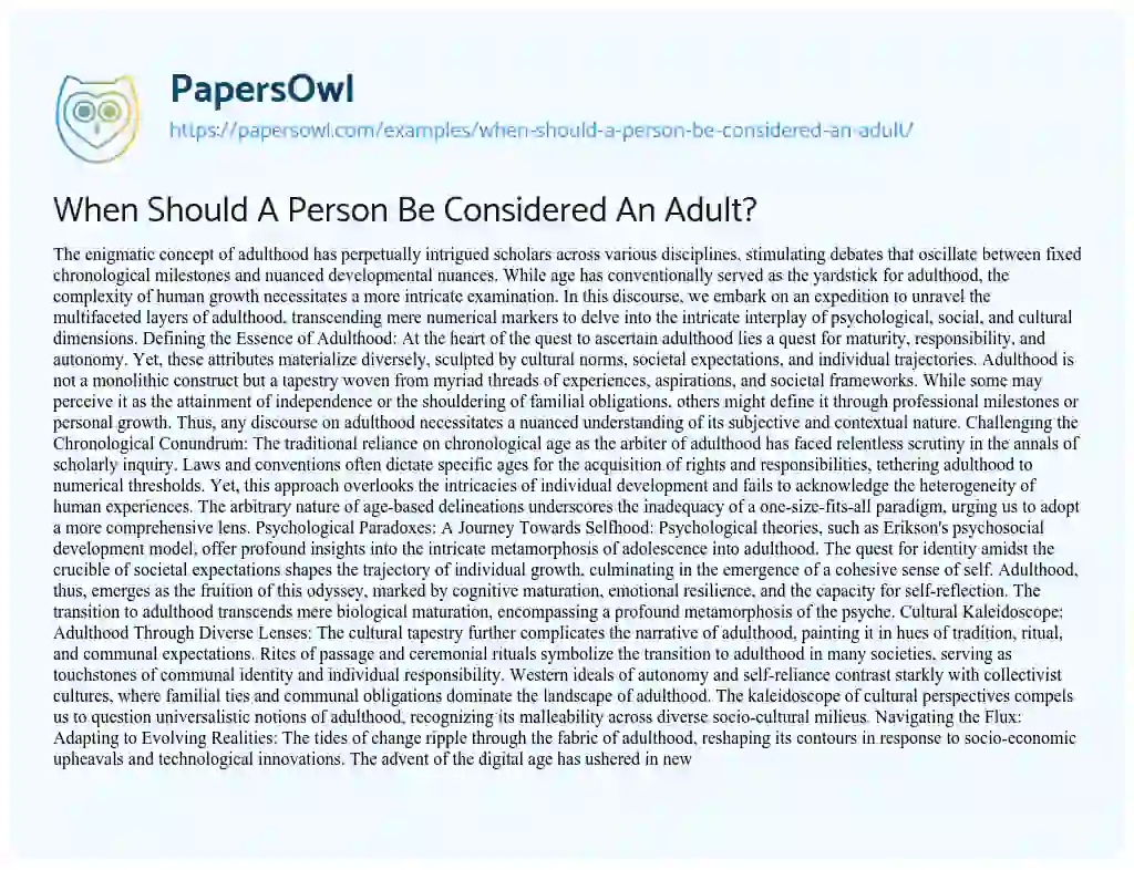 Essay on When should a Person be Considered an Adult?