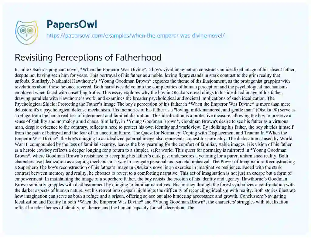 Essay on Revisiting Perceptions of Fatherhood
