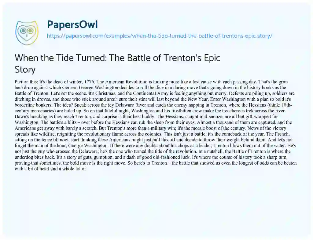 Essay on When the Tide Turned: the Battle of Trenton’s Epic Story