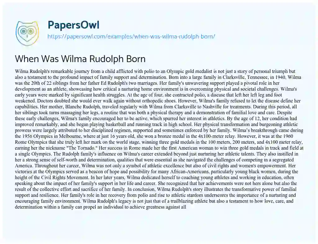 Essay on When was Wilma Rudolph Born