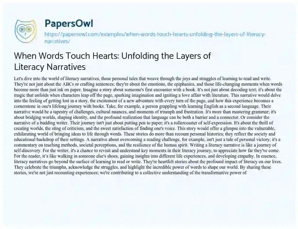 Essay on When Words Touch Hearts: Unfolding the Layers of Literacy Narratives