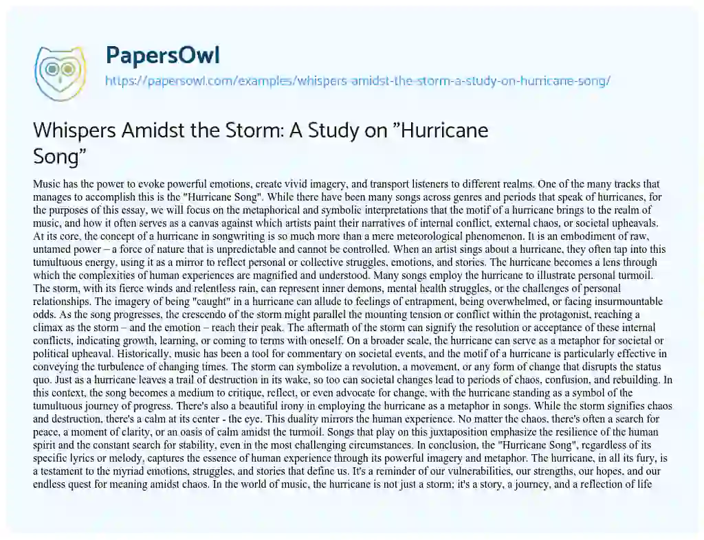 Essay on Whispers Amidst the Storm: a Study on “Hurricane Song”
