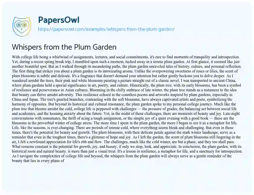 Essay on Whispers from the Plum Garden