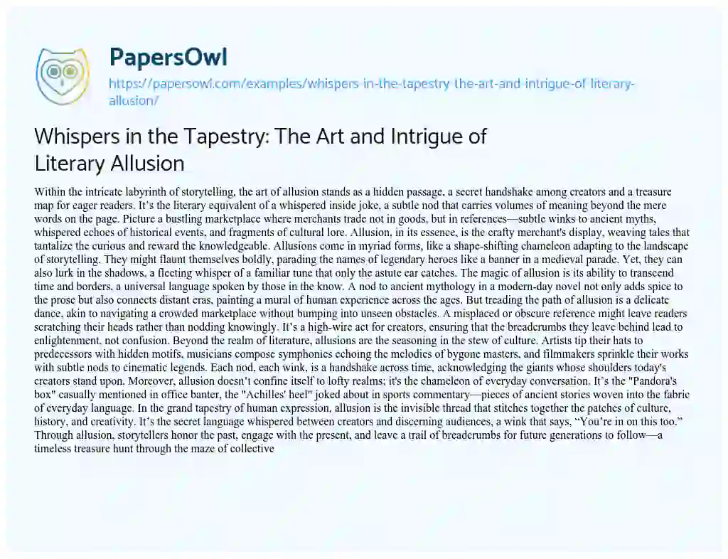 Essay on Whispers in the Tapestry: The Art and Intrigue of Literary Allusion
