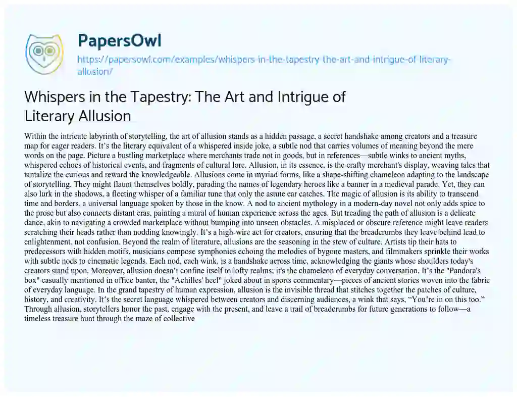 Essay on Whispers in the Tapestry: the Art and Intrigue of Literary Allusion