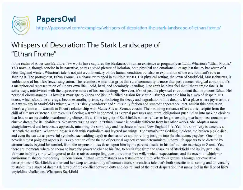 Essay on Whispers of Desolation: the Stark Landscape of “Ethan Frome”