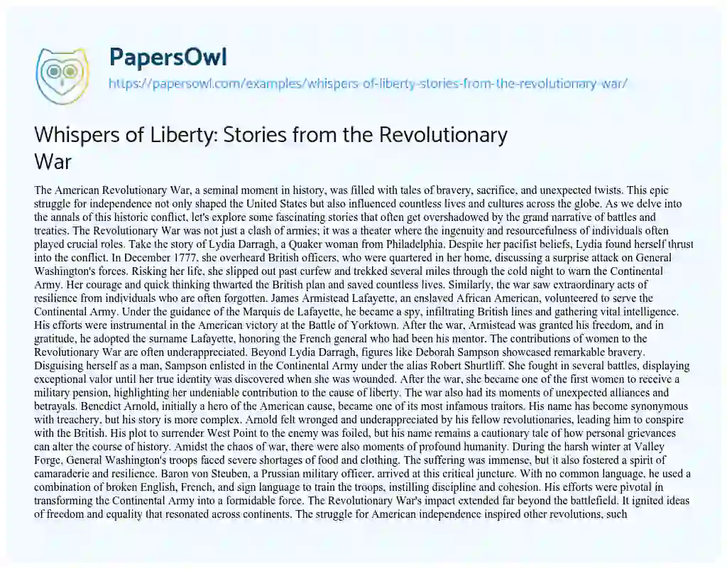 Essay on Whispers of Liberty: Stories from the Revolutionary War