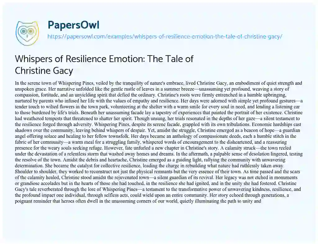 Essay on Whispers of Resilience Emotion: the Tale of Christine Gacy
