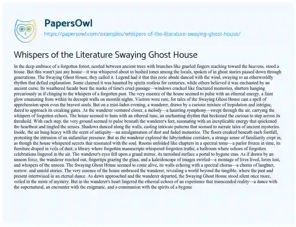 Essay on Whispers of the Literature Swaying Ghost House