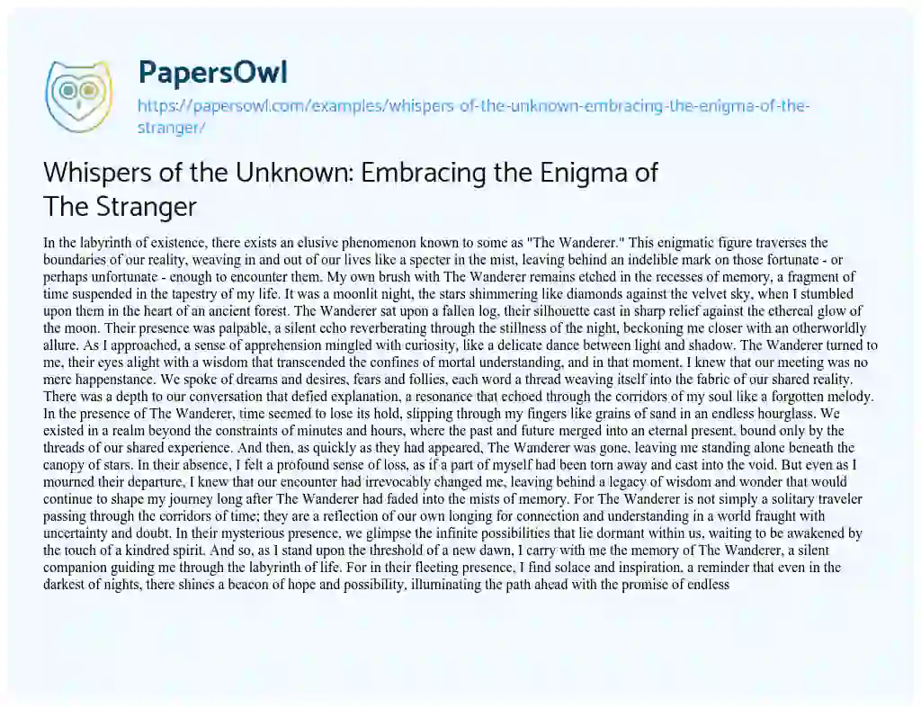 Essay on Whispers of the Unknown: Embracing the Enigma of the Stranger