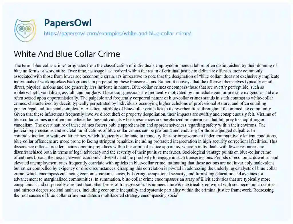 Essay on White and Blue Collar Crime