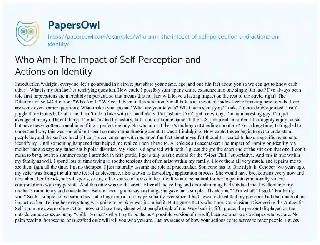 Essay on Who am I: the Impact of Self-Perception and Actions on Identity