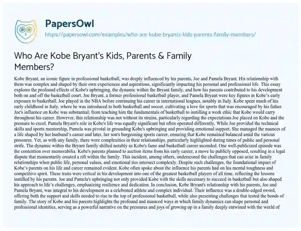 Essay on Who are Kobe Bryant’s Kids, Parents & Family Members?