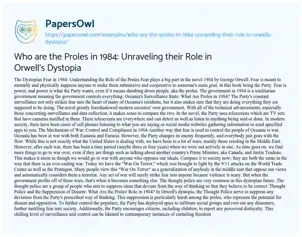 Essay on Who are the Proles in 1984: Unraveling their Role in Orwell’s Dystopia
