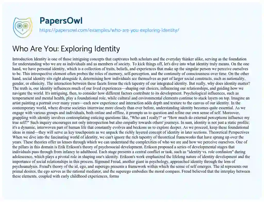 Essay on Who Are You: Exploring Identity