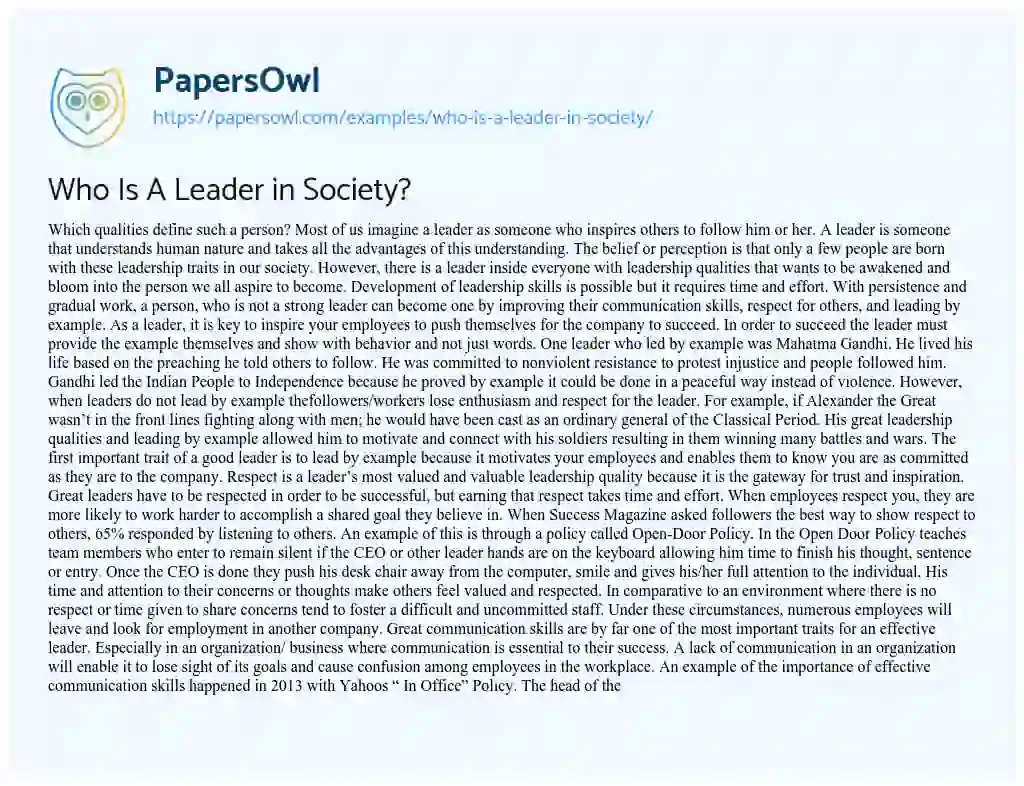 Essay on Who is a Leader in Society?