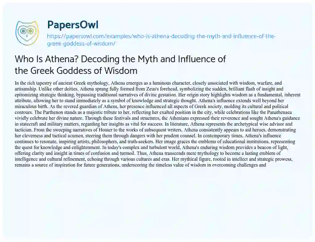 Essay on Who is Athena? Decoding the Myth and Influence of the Greek Goddess of Wisdom