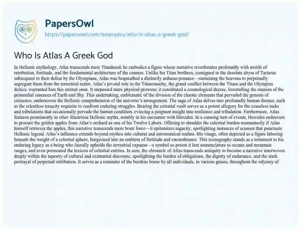Essay on Who is Atlas a Greek God